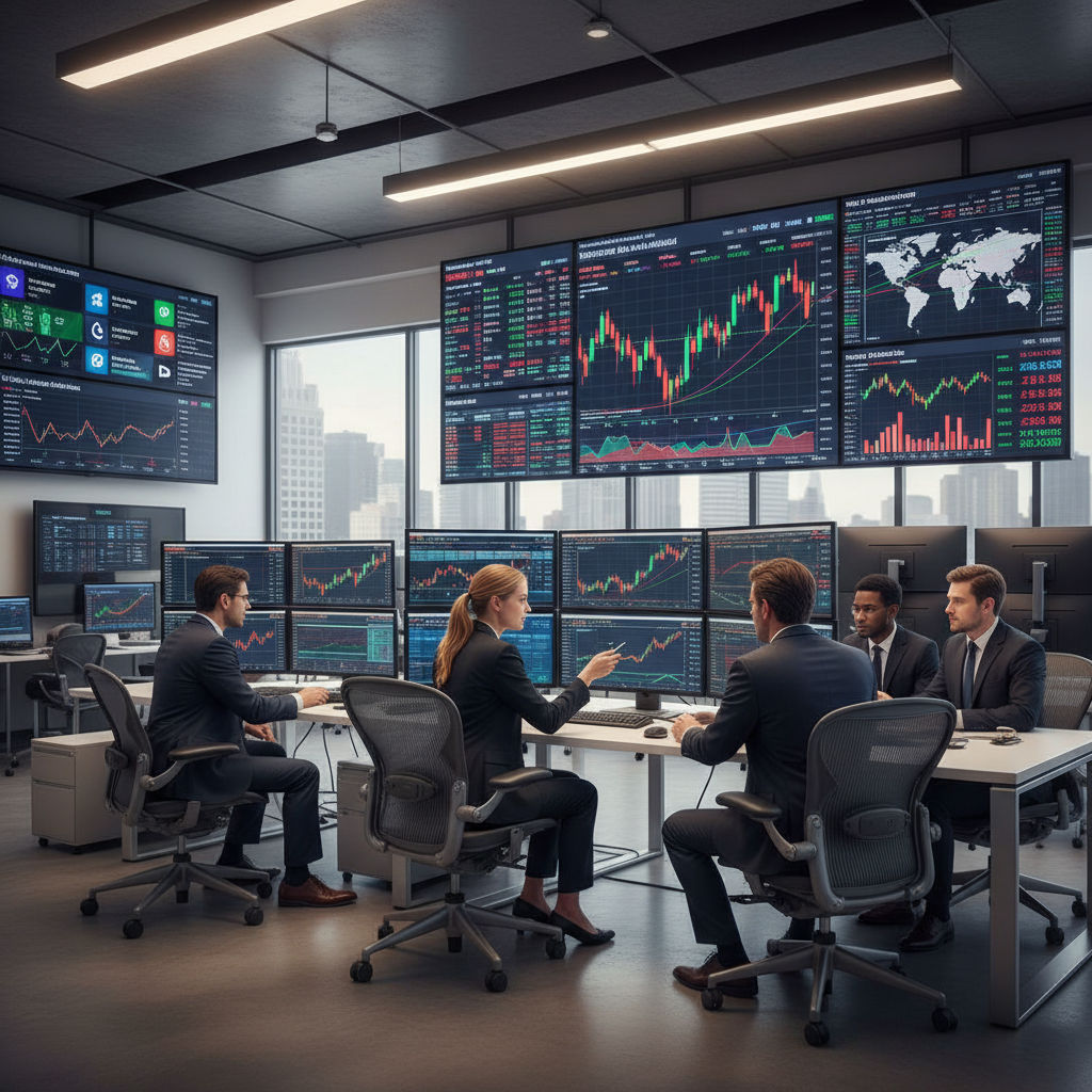 Trading team reviewing data